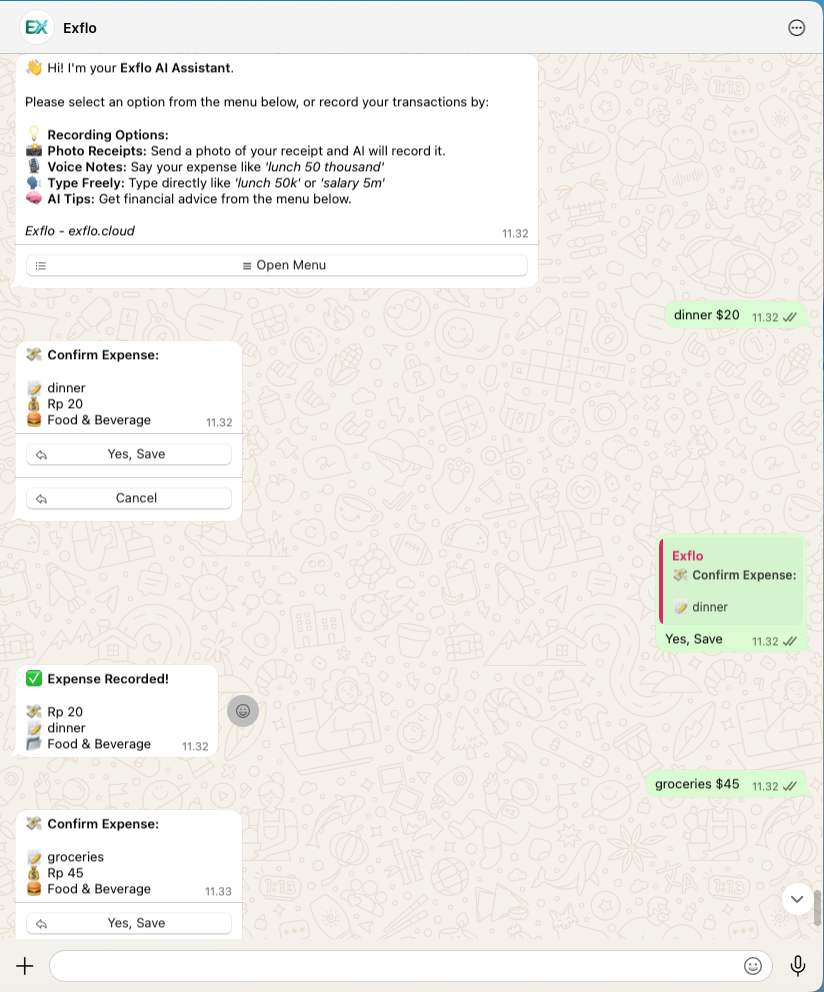 Exflo Smart Chat on WhatsApp & Telegram