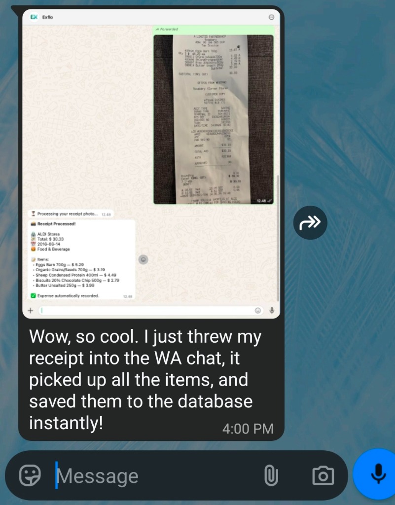 Testimoni WhatsApp Exflo Scan Struk